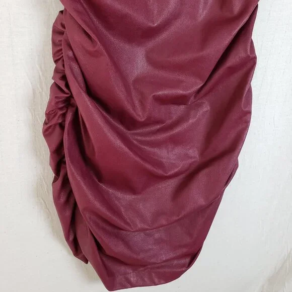 Amanda Uprichard Jamilla Vegan Faux Leather Dress Ruched Maroon Burgundy size M Amanda Uprichard Jamilla Vegan Faux Leather Dress Ruched Maroon Burgundy size M